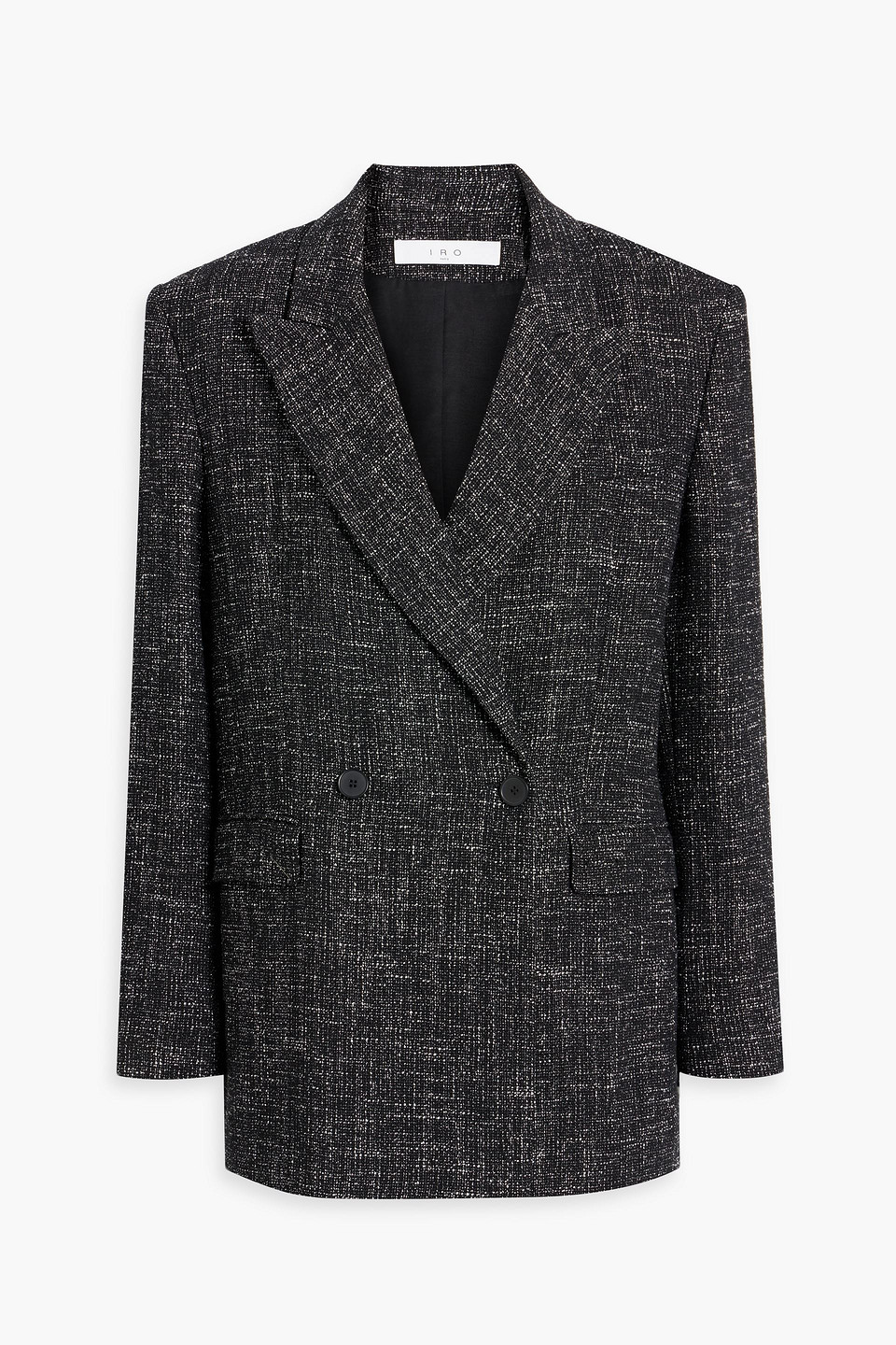 Iro Yaritza Double-breasted Metallic Tweed Blazer In Black