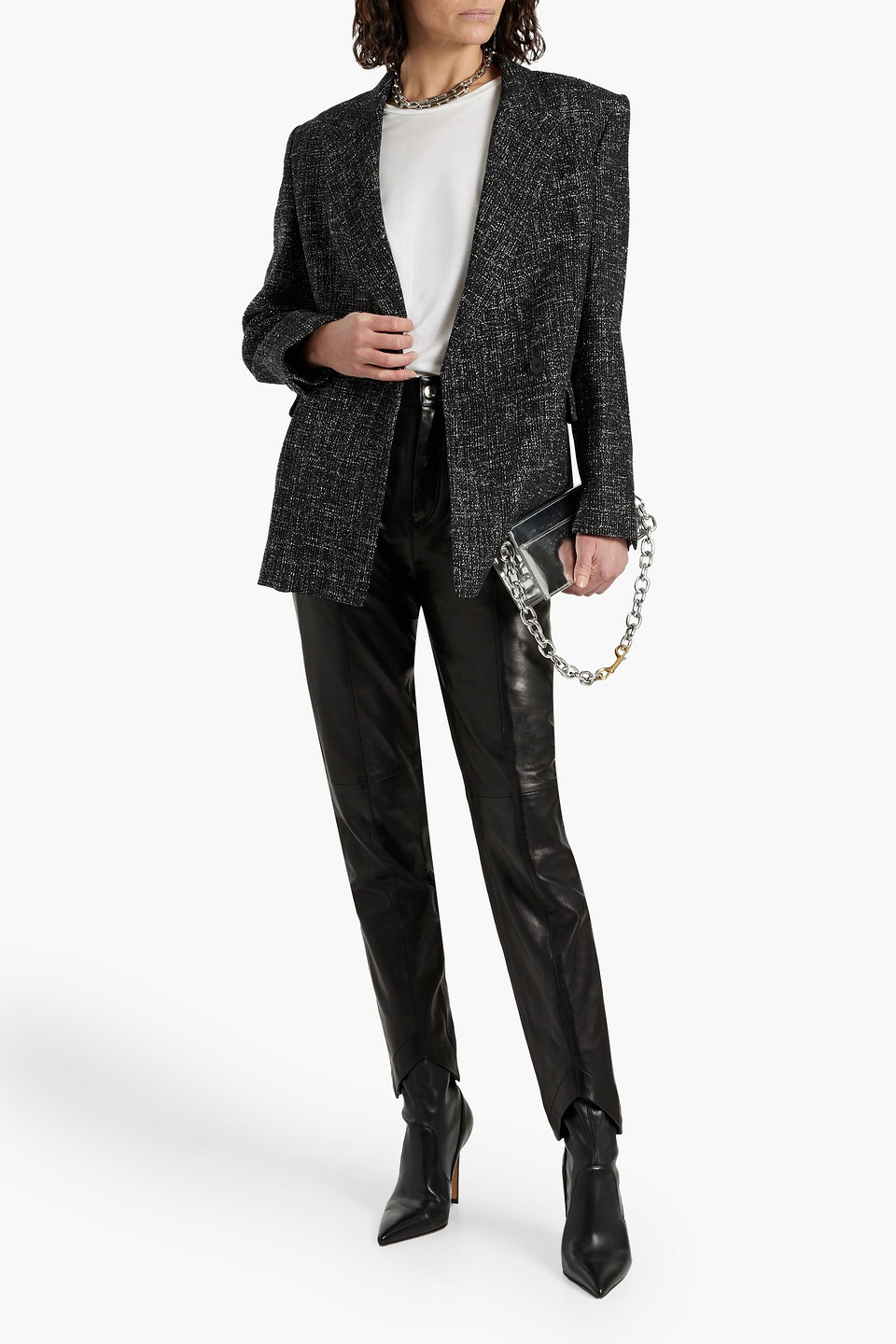 Shop Iro Yaritza Double-breasted Metallic Tweed Blazer In Black