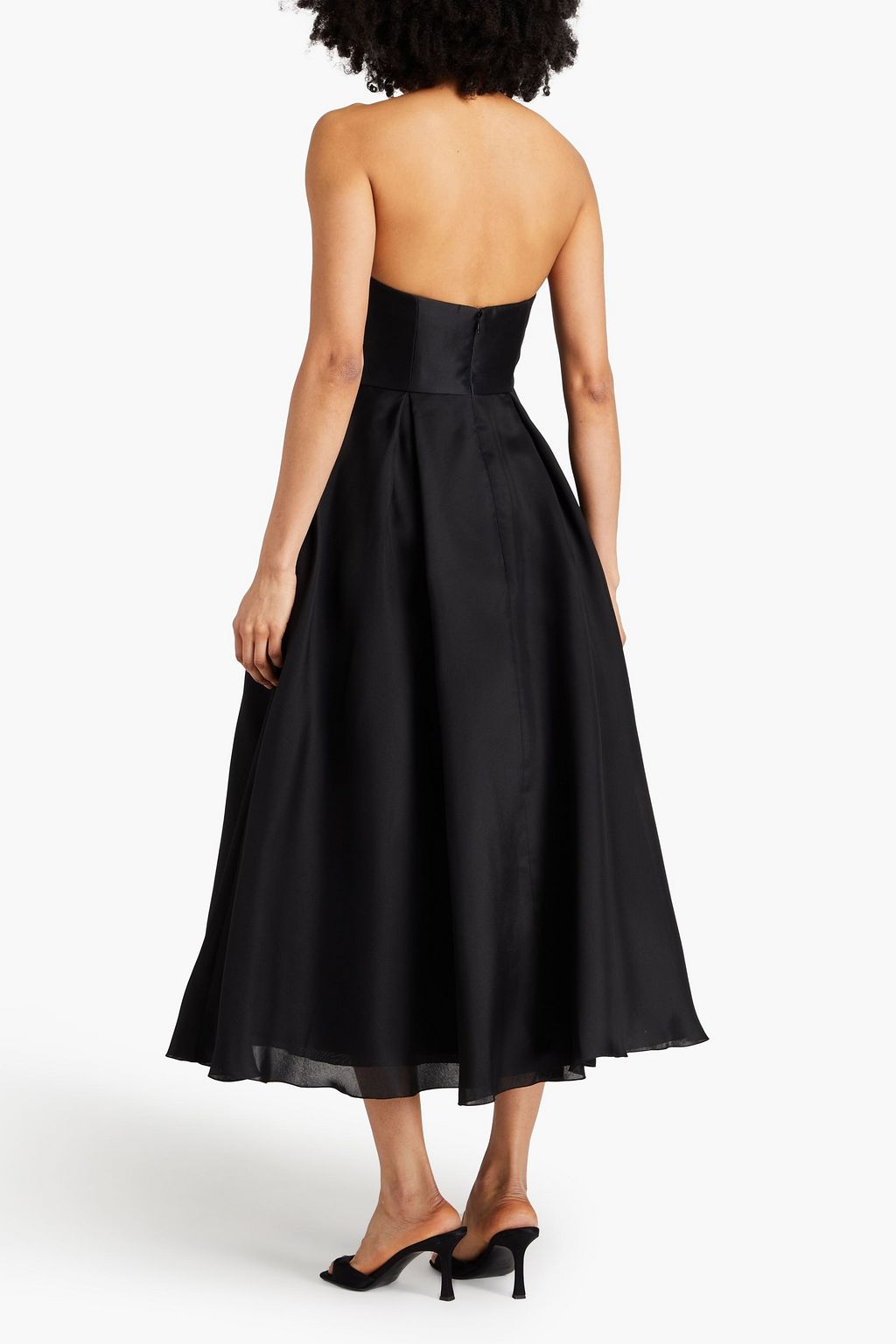 CAROLINA HERRERA シルクファイユ ミディワンピース ストラップレス ツイルパネル