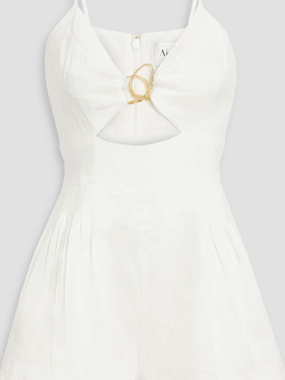 simone cutout embellished linen-blend playsuit