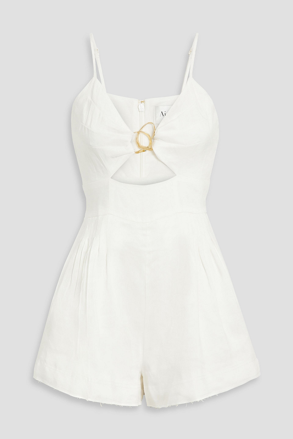 Aje Simone Cutout Embellished Linen-blend Playsuit In Ivory