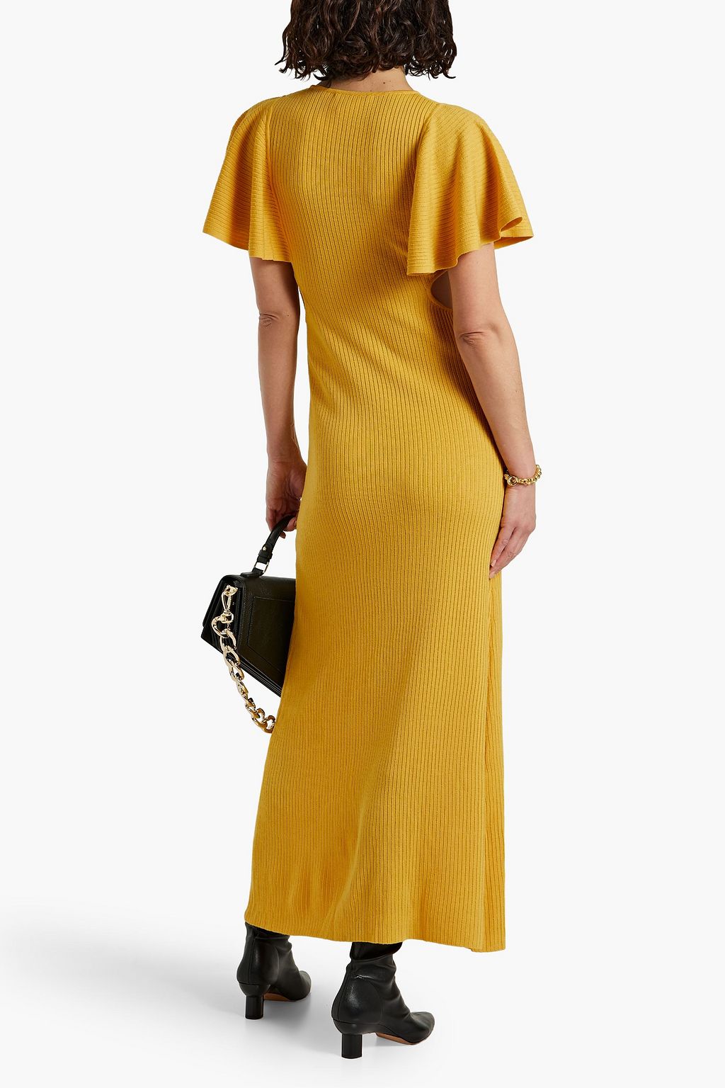 CHLOÉ Cutout ruffled ribbed wool maxi dress