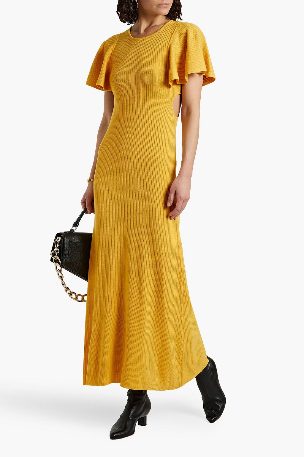 CHLOÉ Cutout ruffled ribbed wool maxi dress