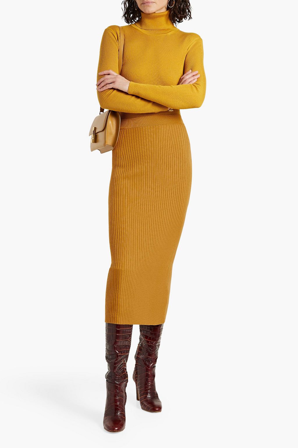 CHLOÉ Ribbed wool and cashmere-blend midi skirt