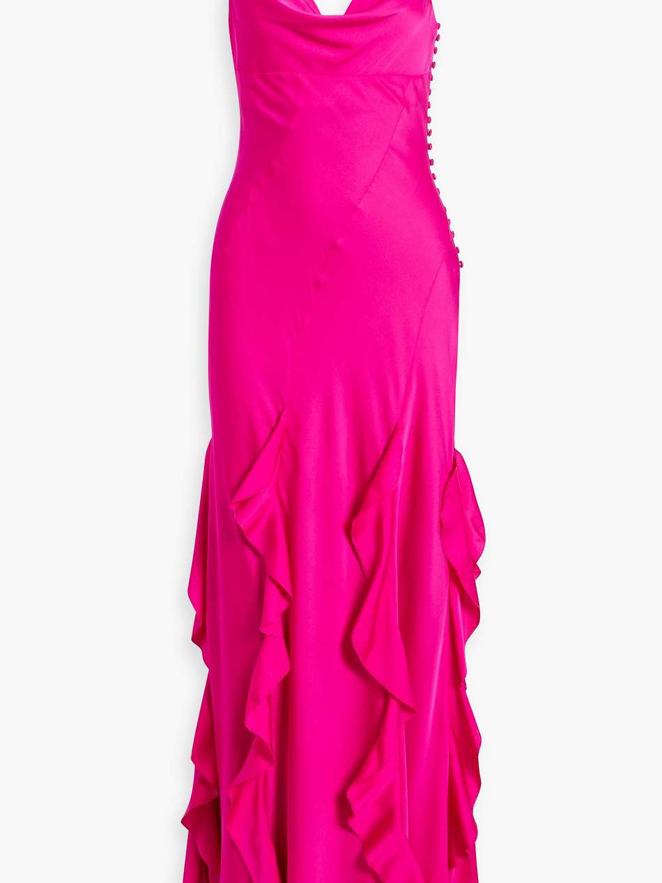 kamila ruffled silk-blend satin gown