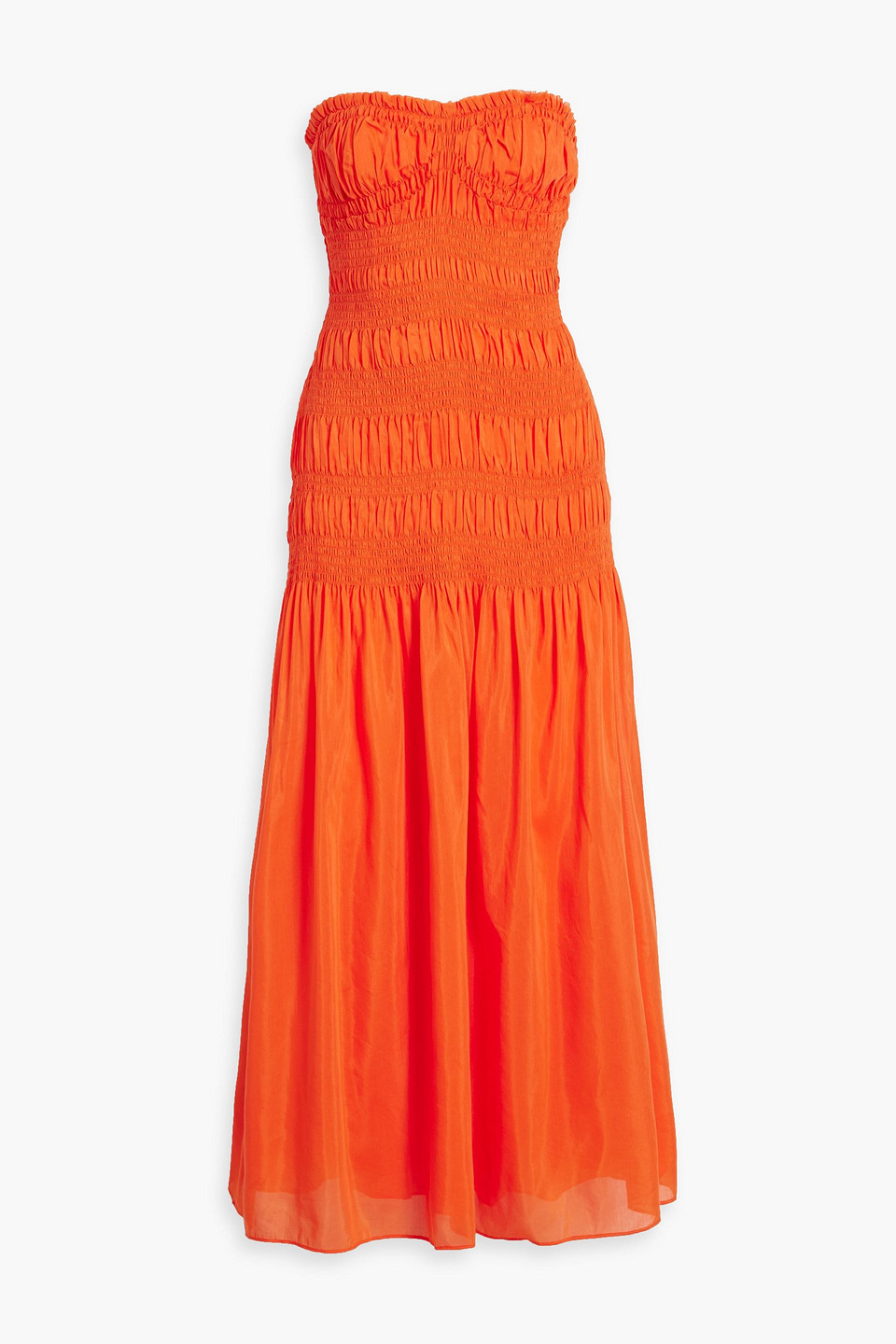 Nicholas Kalli Strapless Shirred Cotton And Silk-blend Maxi Dress In Orange