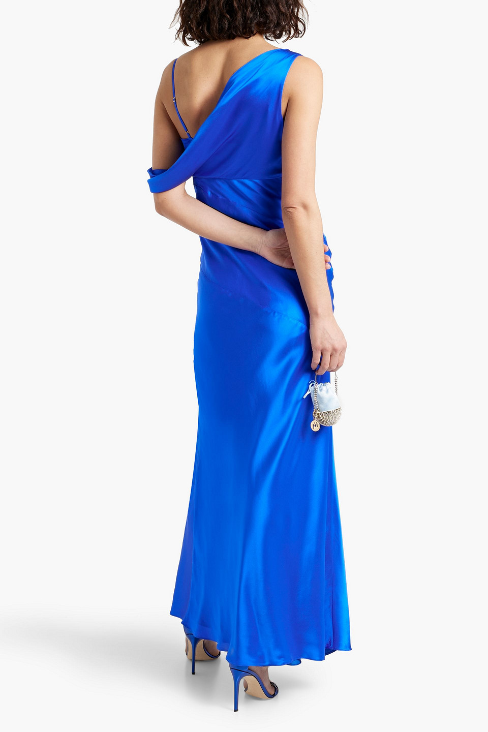 Shop Nicholas Presley Draped Silk-satin Gown In Bright Blue