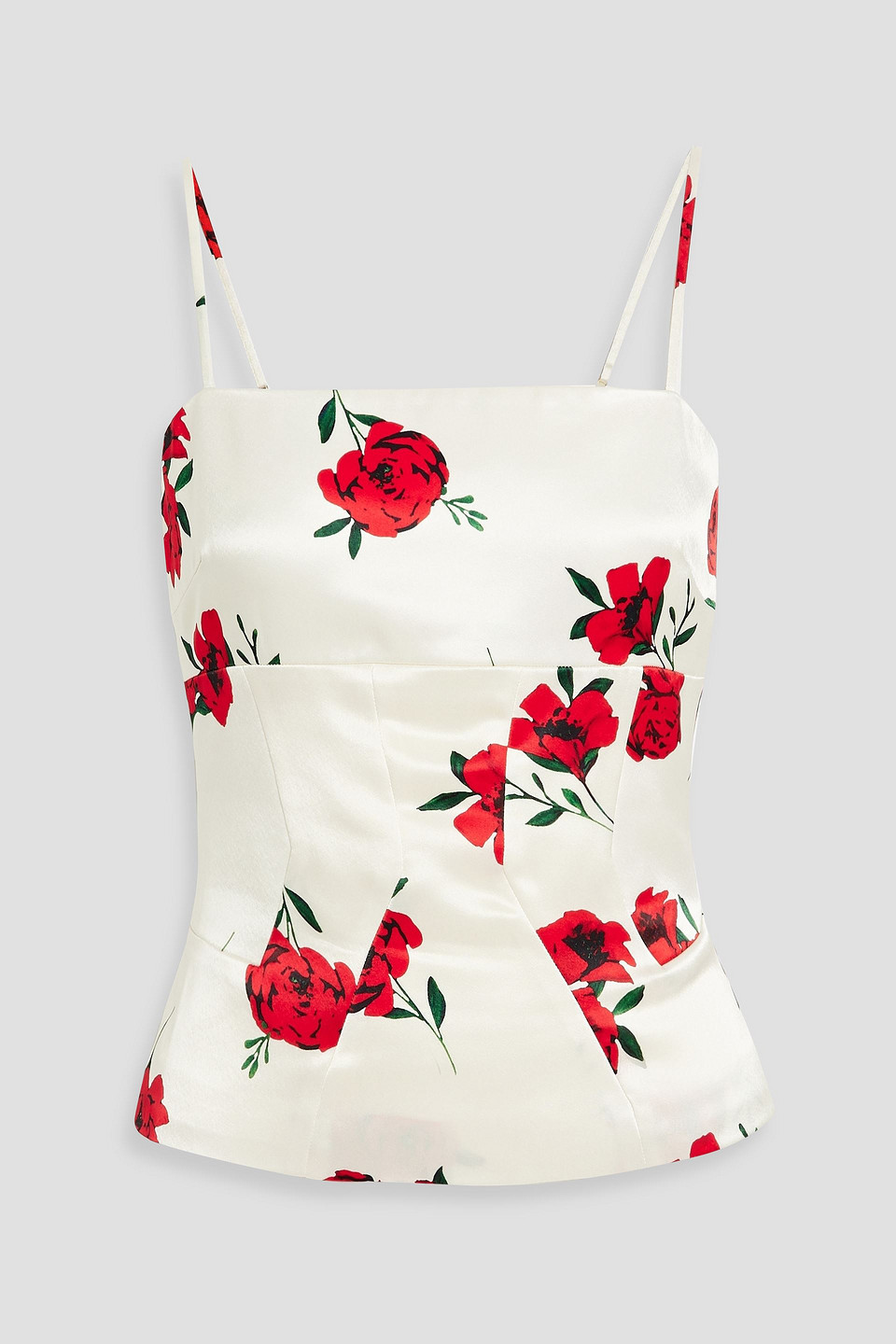 Floral-print satin-crepe top