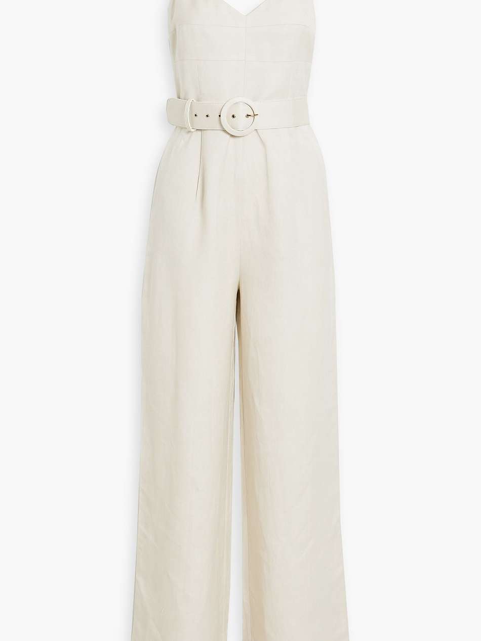 belted linen-blend wide-leg jumpsuit