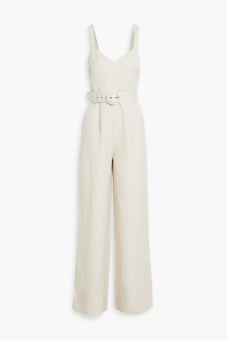 Nicholas Yvette Belted Linen-blend Wide-leg Jumpsuit In Ivory