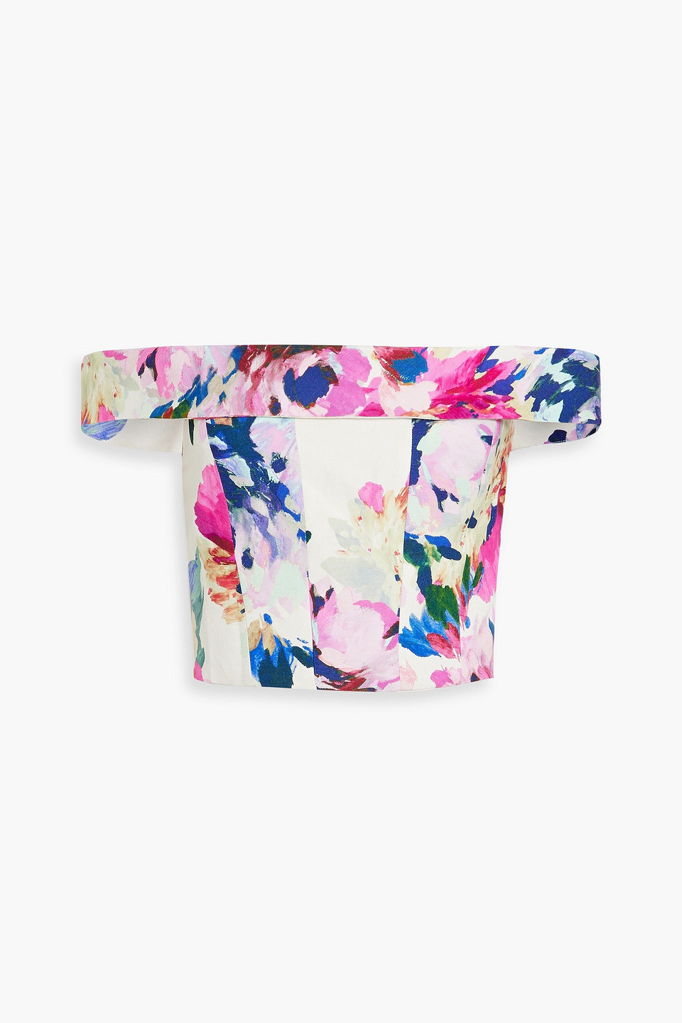 Off-the-shoulder cropped floral-print linen-blend top