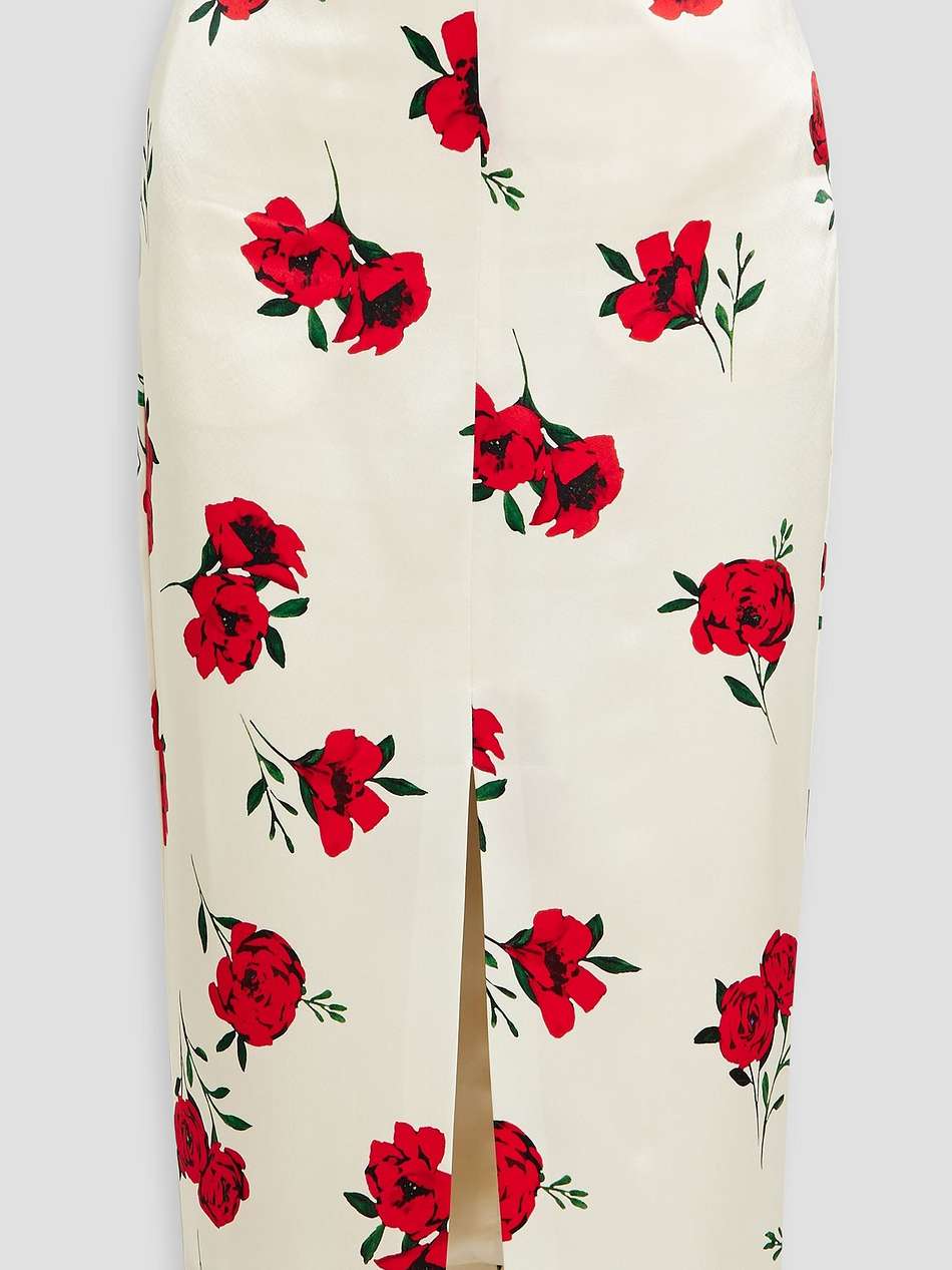 floral-print satin-crepe midi skirt