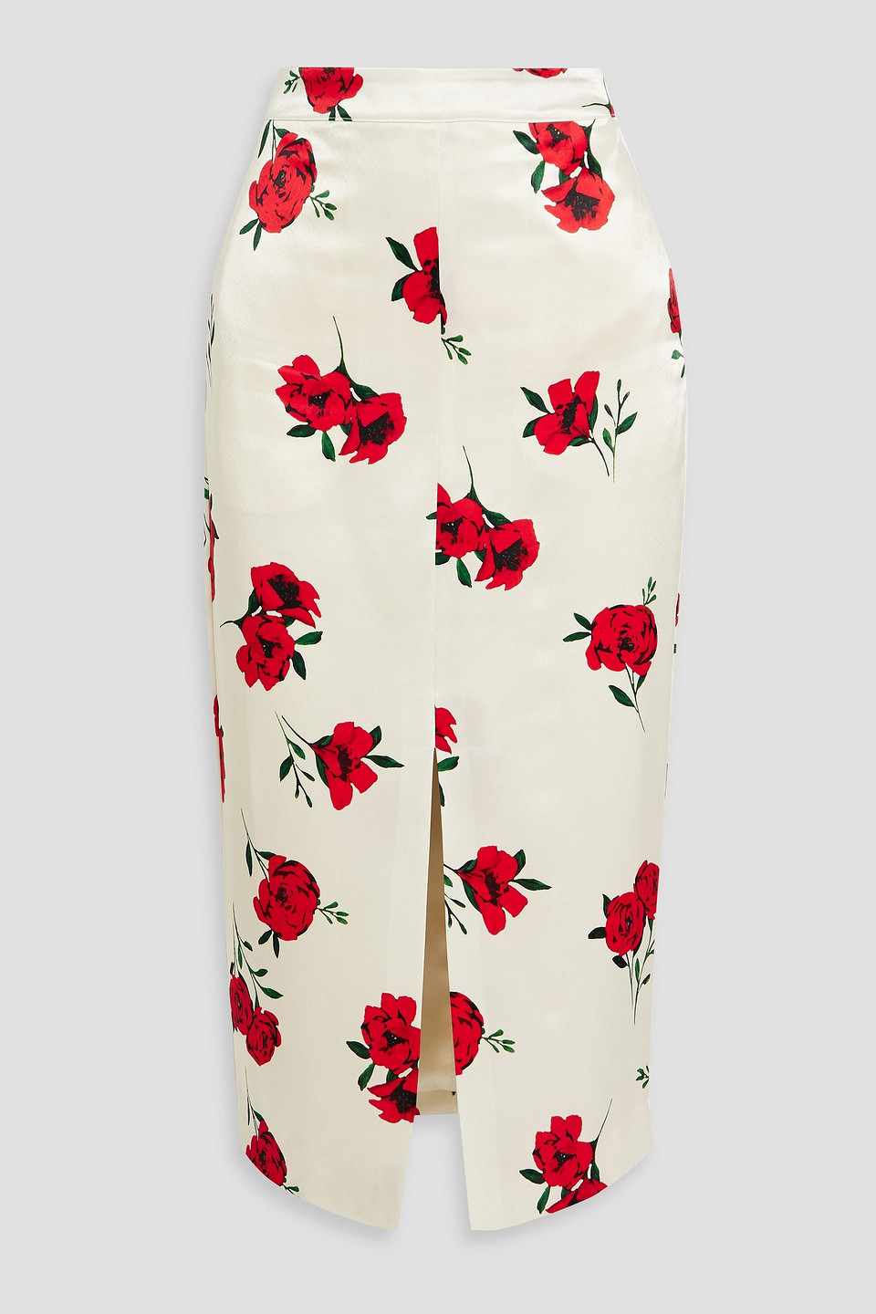 Nicholas Aerin Floral-print Satin-crepe Midi Skirt In White