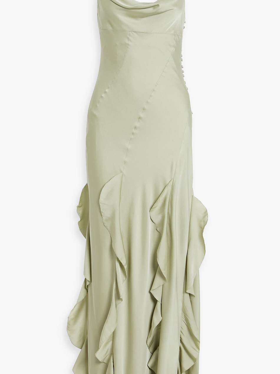 kamila ruffled silk-blend satin gown