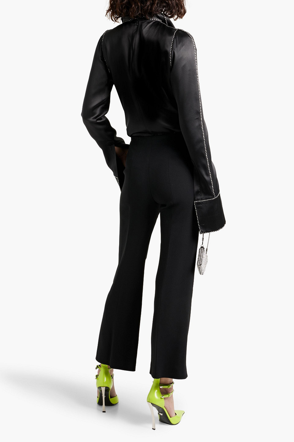 Shop Versace Crepe Flared Pants In Black