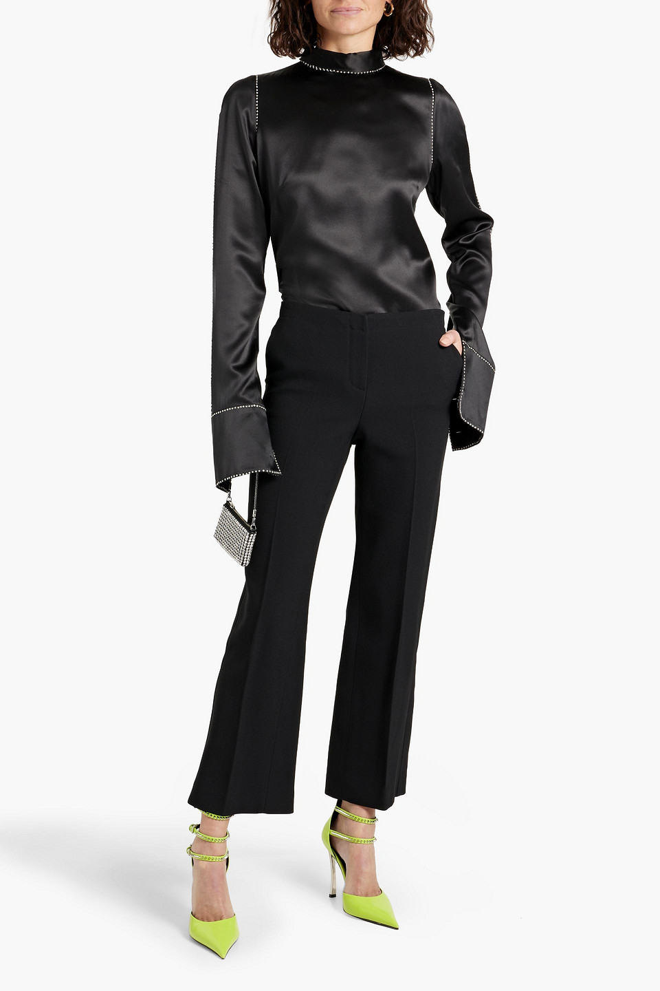 Shop Versace Crepe Flared Pants In Black