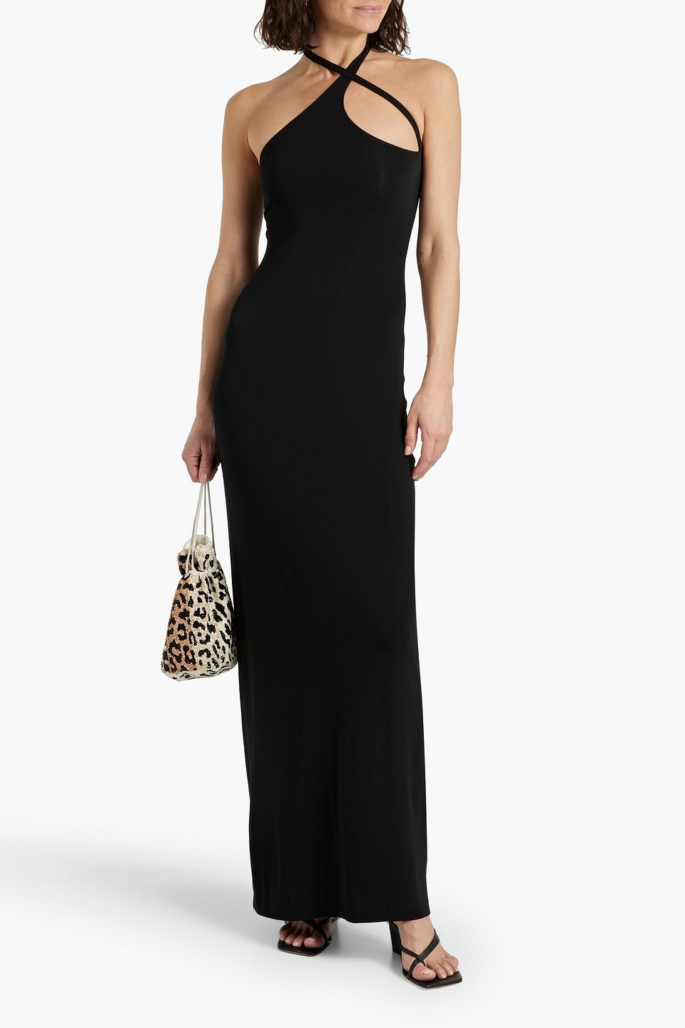 Shop Nili Lotan Manette Cutout Jersey Maxi Dress In Black