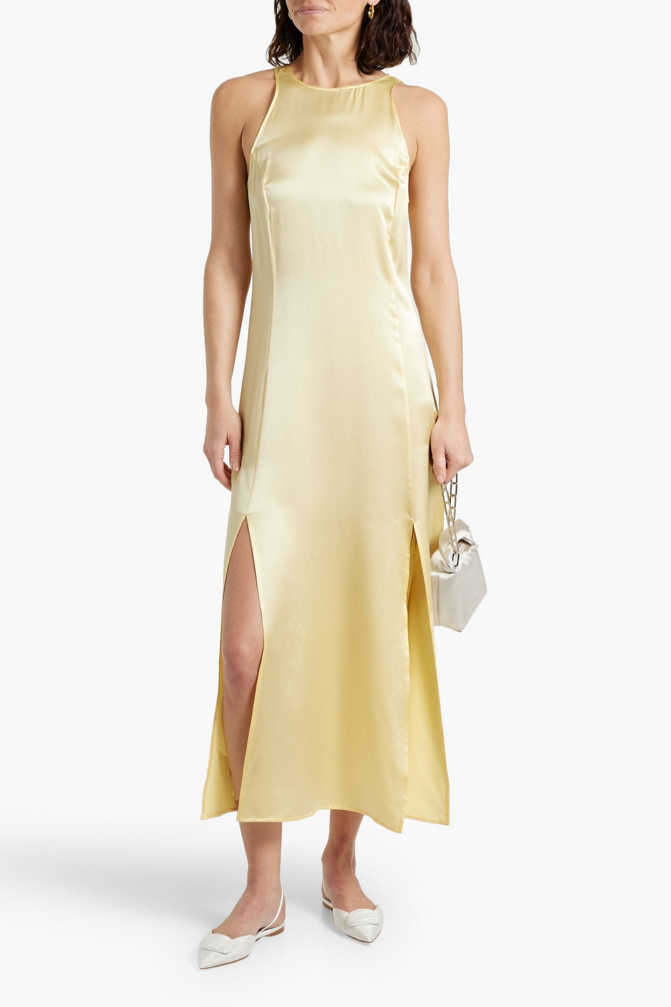 Shop Loulou Studio Dola Silk-satin Midi Dress In Pastel Yellow