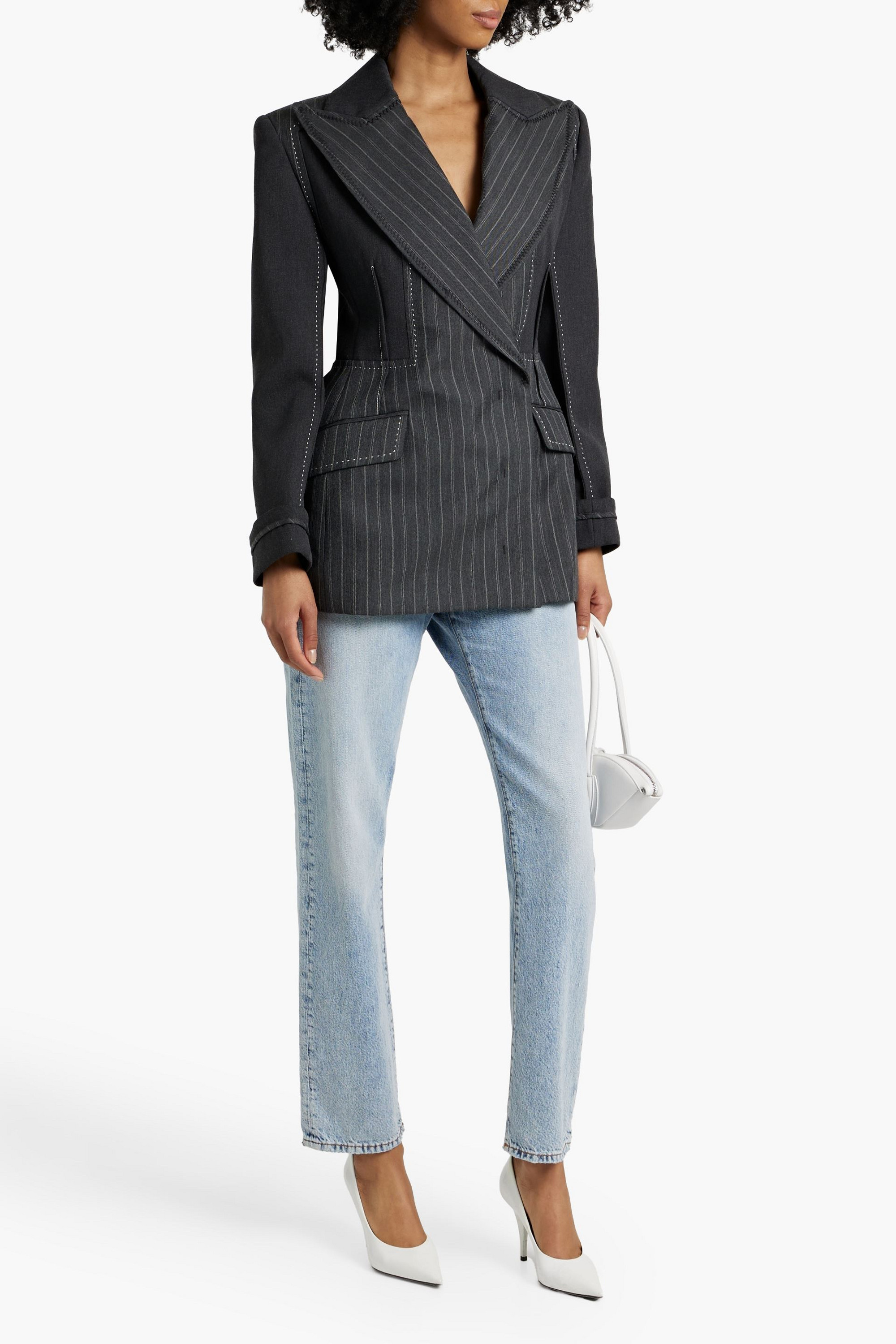SIMKHAI Mariposa pinstriped wool-blend twill blazer