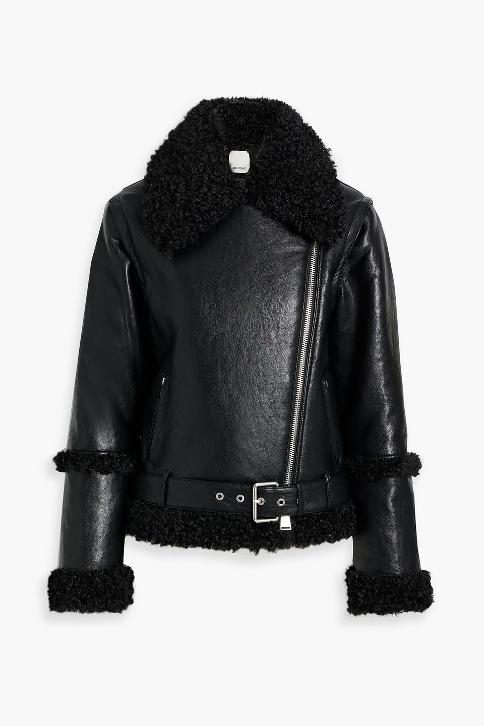 Shop Simkhai Charleston Convertible Faux Shearling Biker Jacket In Black