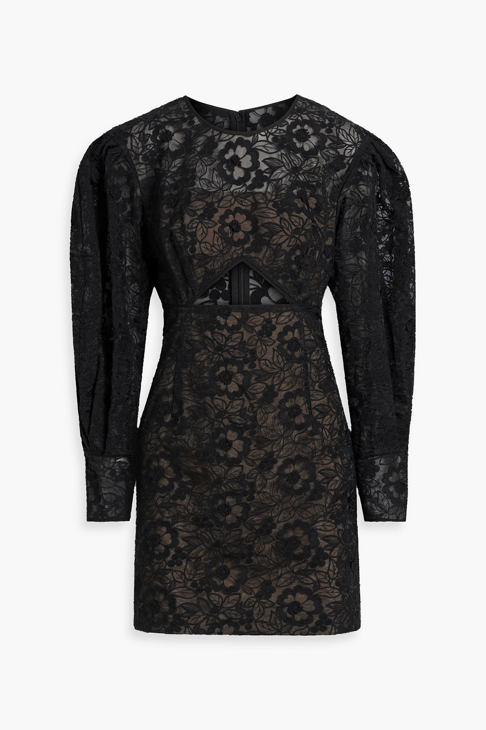 Zac Posen Cutout Cotton-blend Guipure Lace Mini Dress In Black