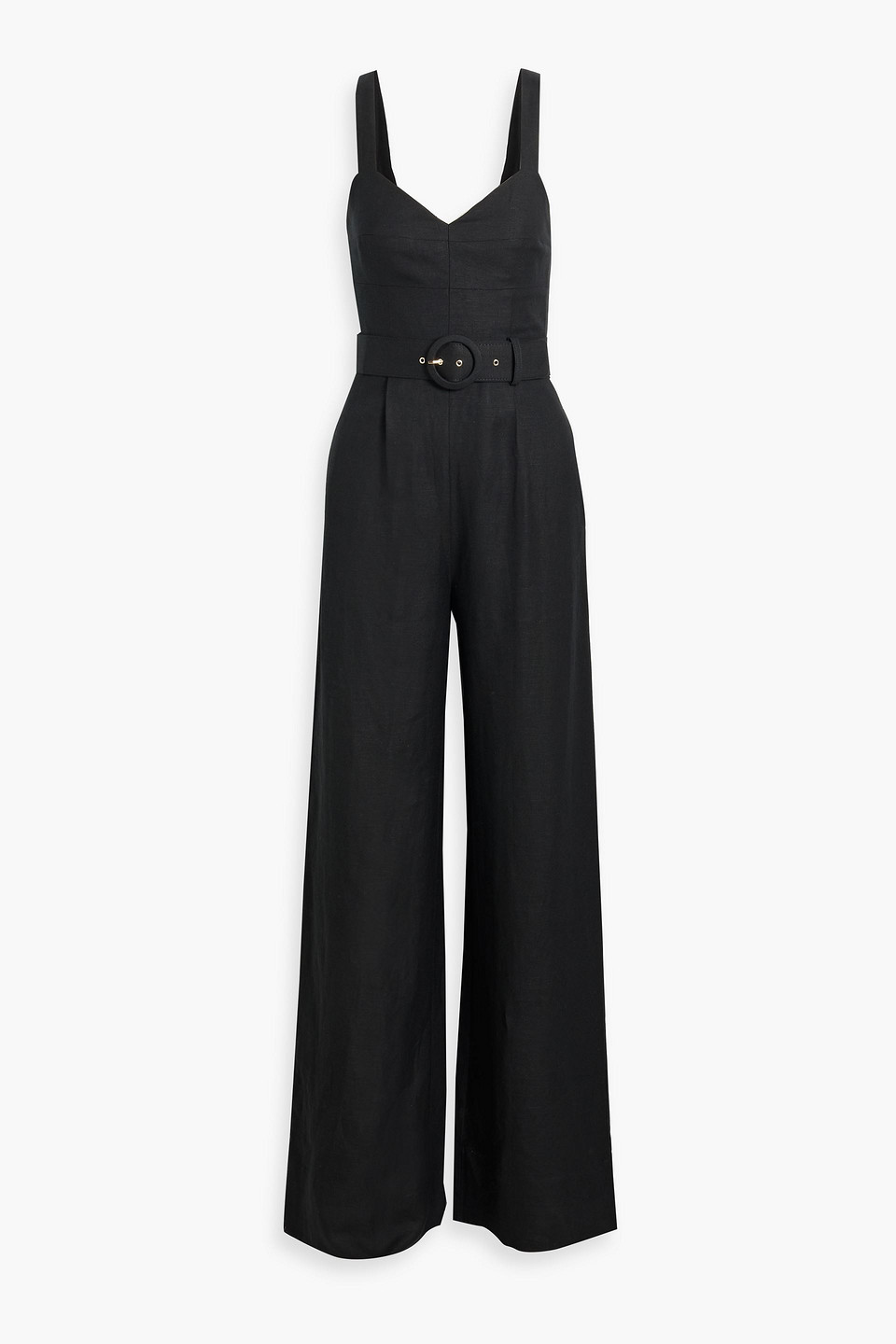 Nicholas Yvette Belted Linen-blend Wide-leg Jumpsuit In Black