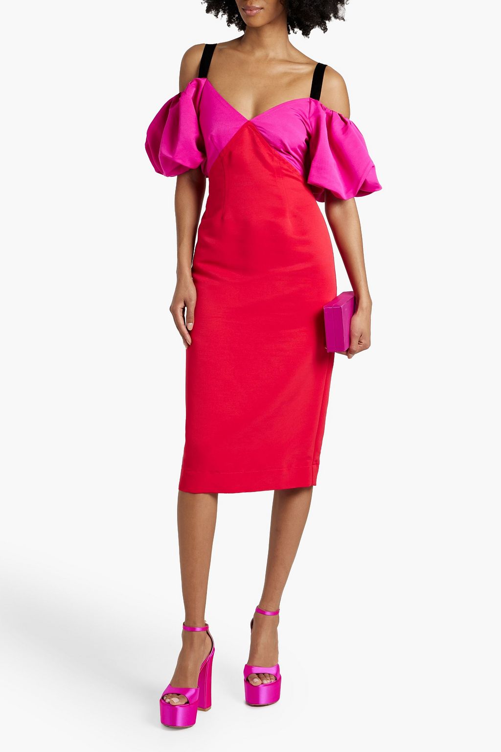 ZAC POSEN Zweifarbiges Kleid aus Faille mit Cut-outs