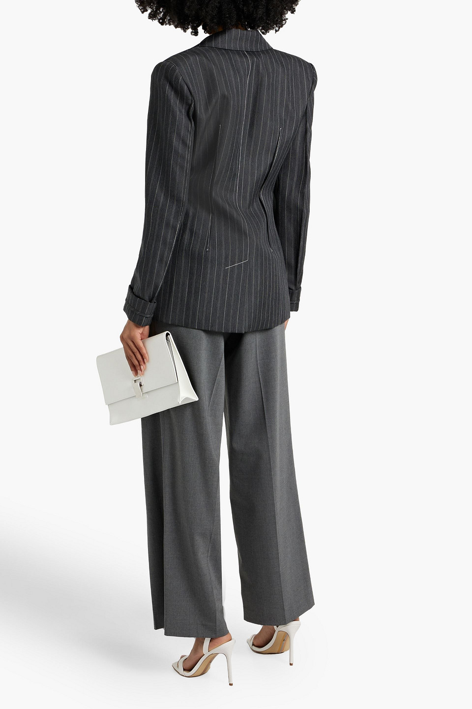 Shop Simkhai Gamela Pinstriped Wool-blend Twill Blazer In Dark Gray