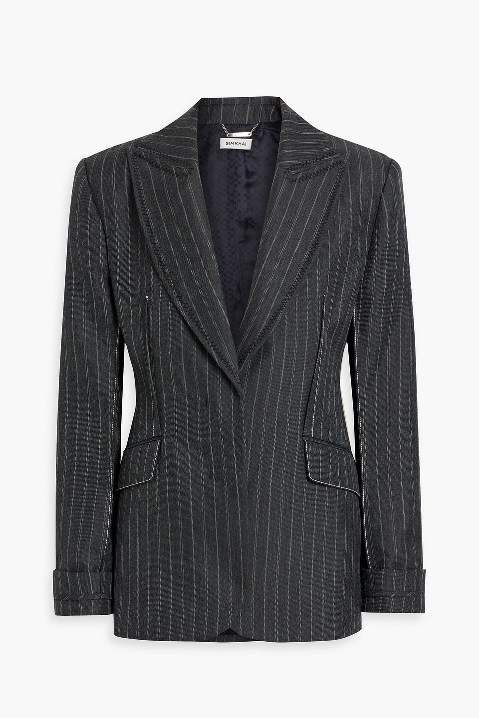 Shop Simkhai Gamela Pinstriped Wool-blend Twill Blazer In Dark Gray