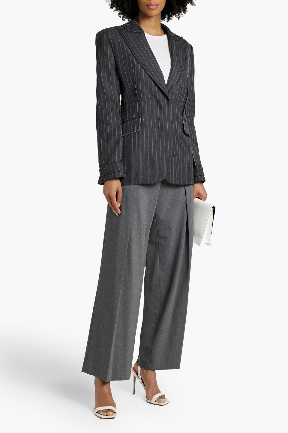 Shop Simkhai Gamela Pinstriped Wool-blend Twill Blazer In Dark Gray