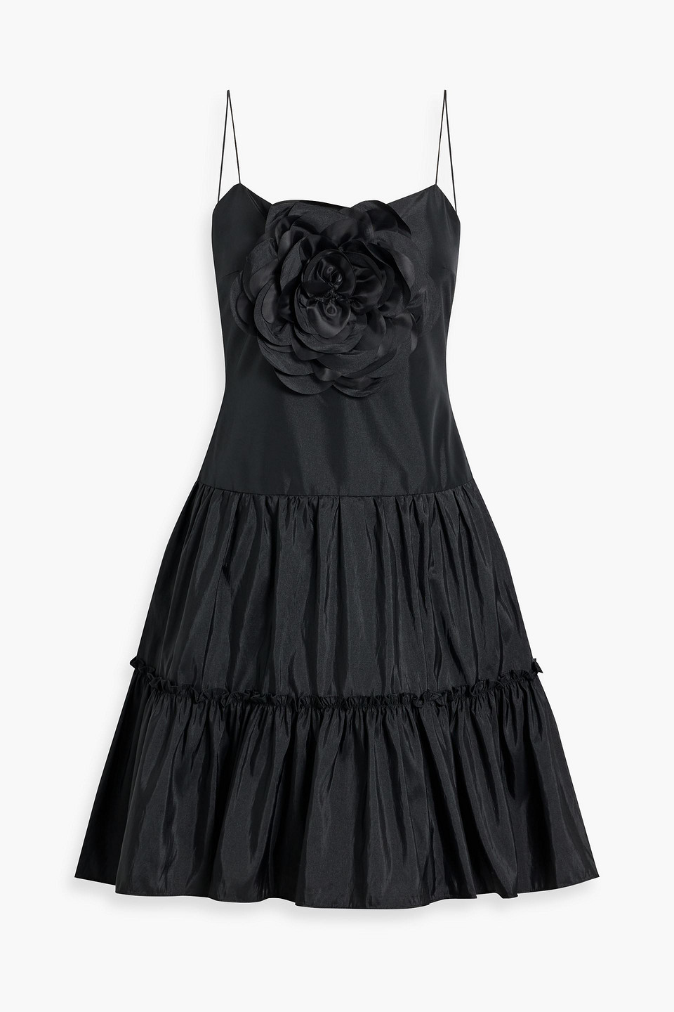 Appliquéd tiered taffeta mini dress