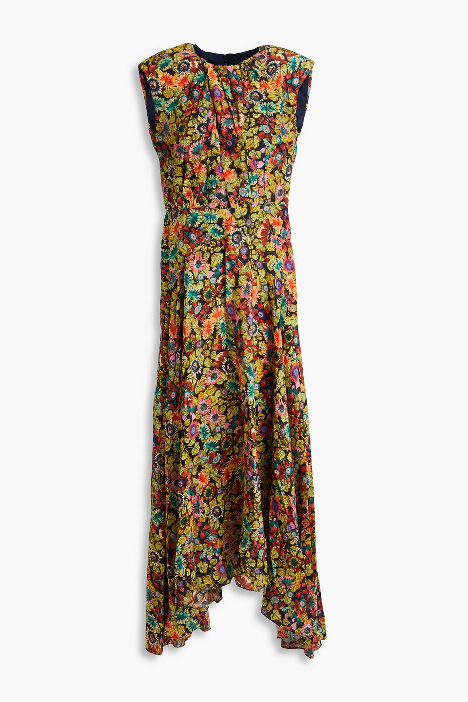 Divya pleated floral-print silk crepe de chine maxi dress