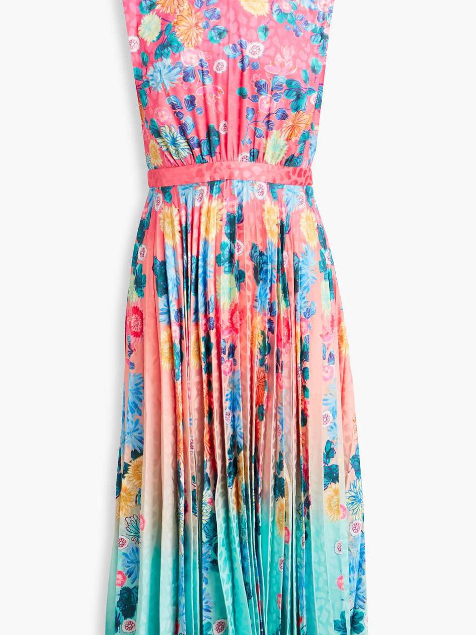 fleur pleated printed satin-jacquard midi dress
