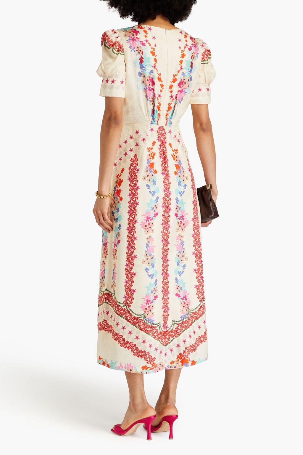SALONI Bianca floral-print silk-satin jacquard midi dress