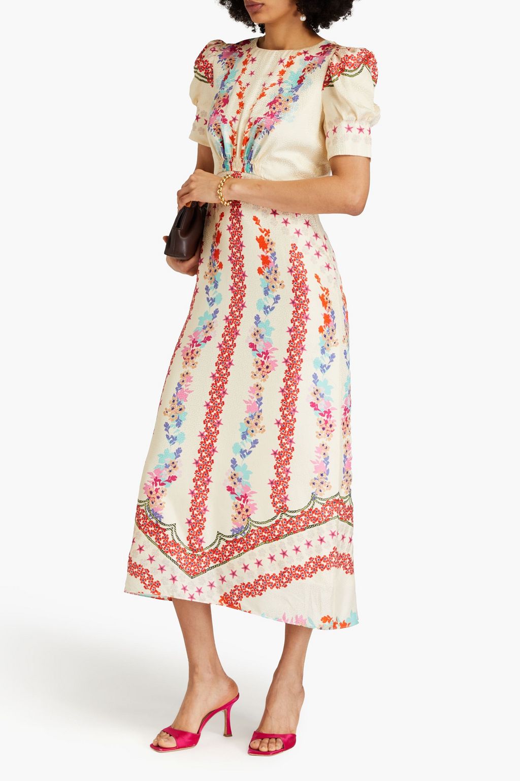 SALONI Bianca floral-print silk-satin jacquard midi dress