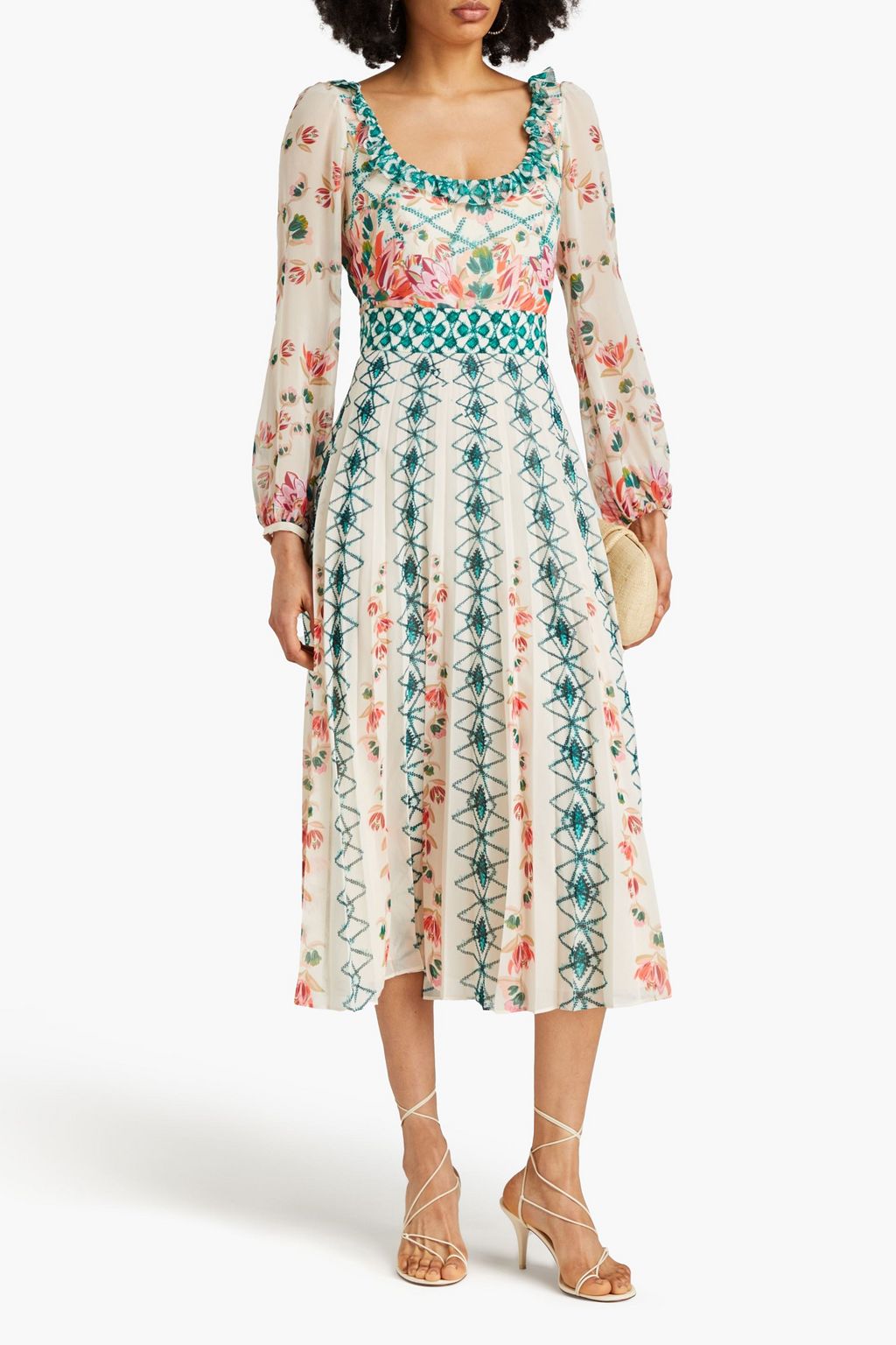 SALONI Denise ruffled printed silk-georgette midi dress