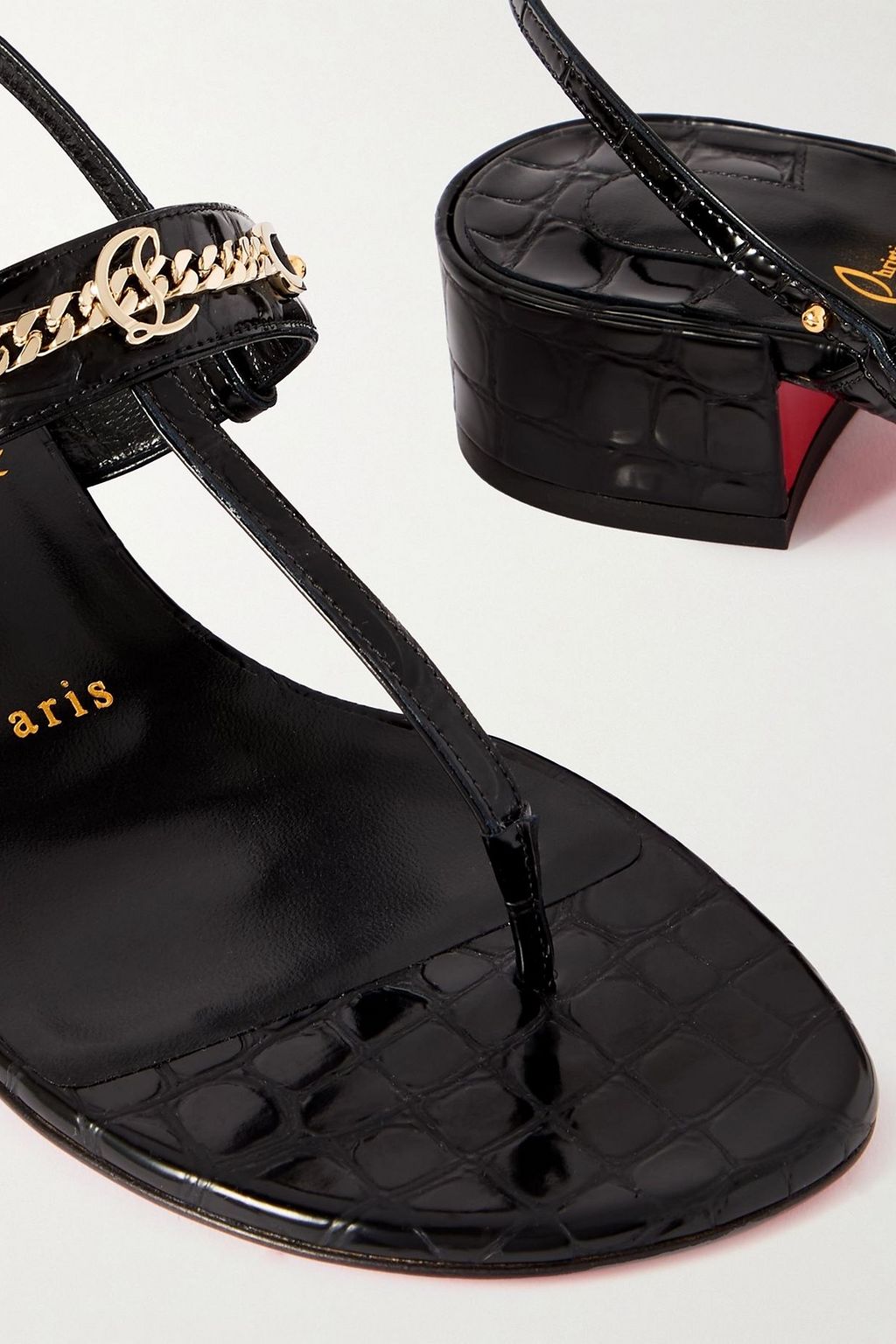 CHRISTIAN LOUBOUTIN MJ embellished croc-effect patent-leather sandals