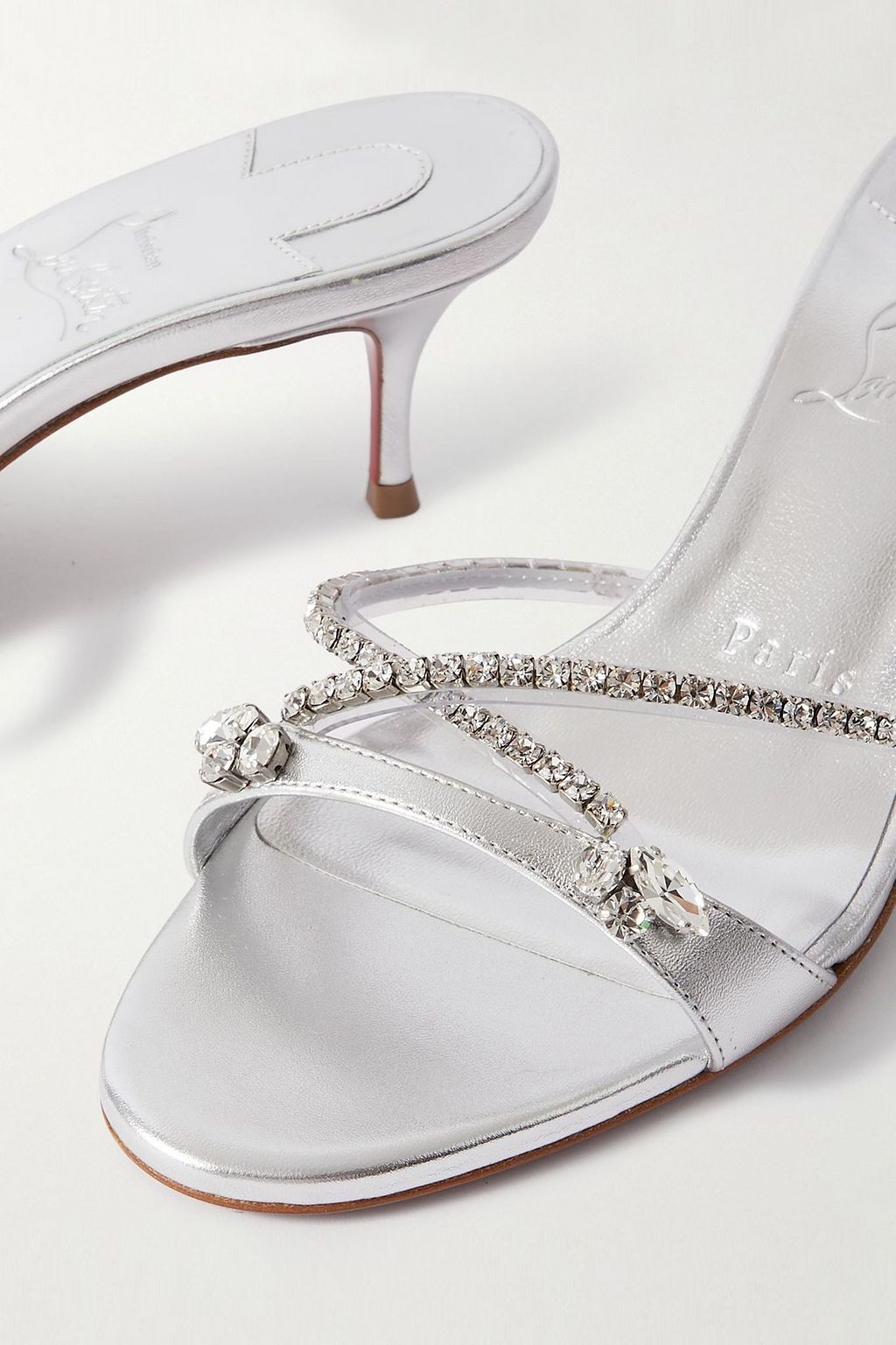 CHRISTIAN LOUBOUTIN Iza Queen 55 crystal-embellished metallic leather mules