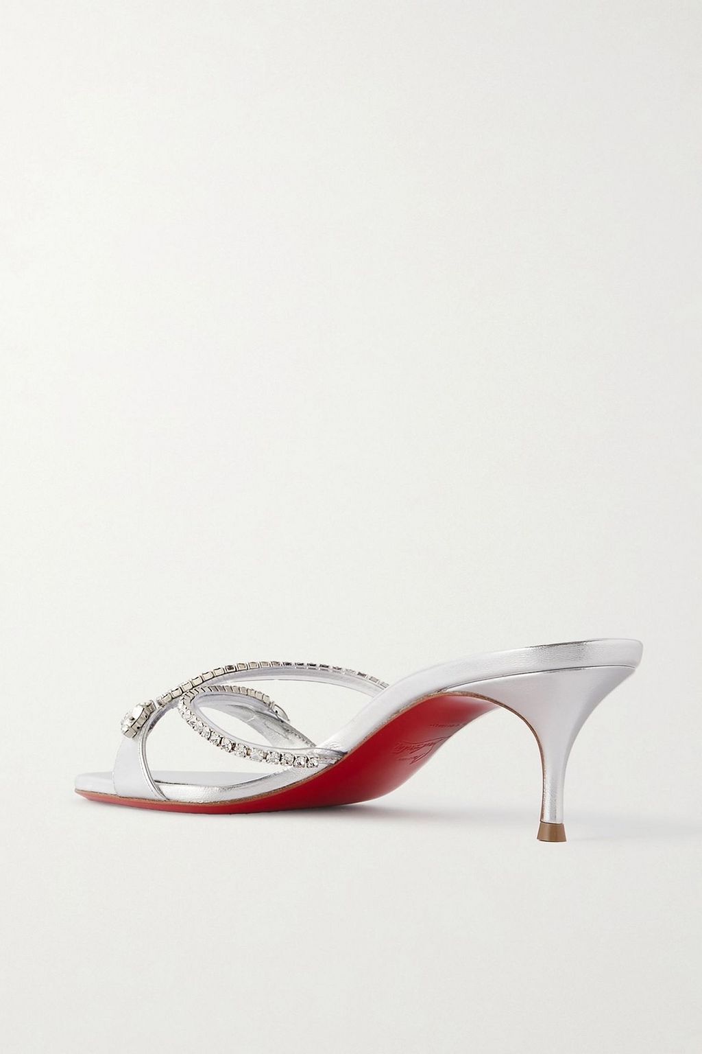 CHRISTIAN LOUBOUTIN Iza Queen 55 crystal-embellished metallic leather mules