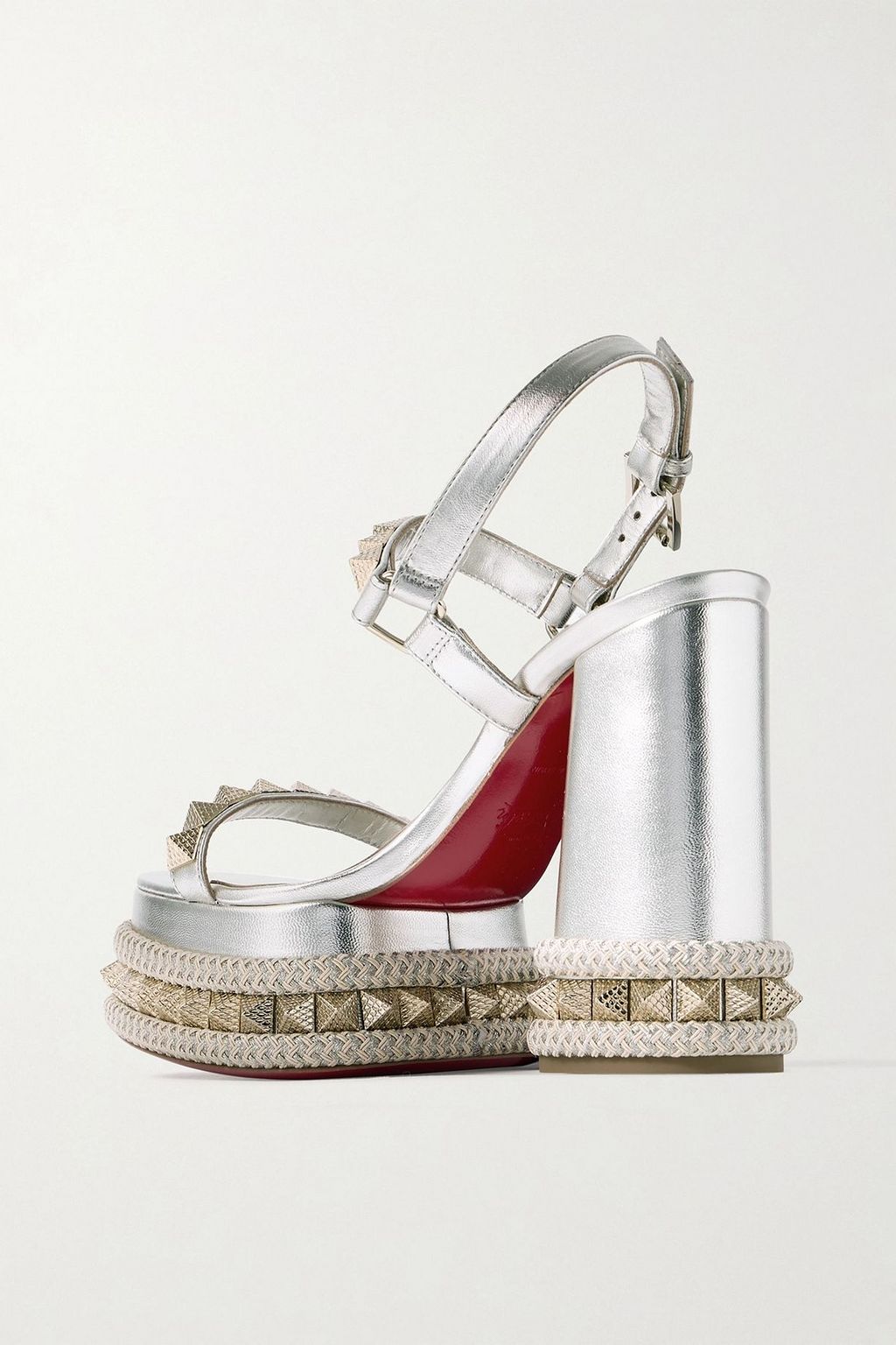 CHRISTIAN LOUBOUTIN Superclou 130 braid-trimmed studded metallic leather platform sandals
