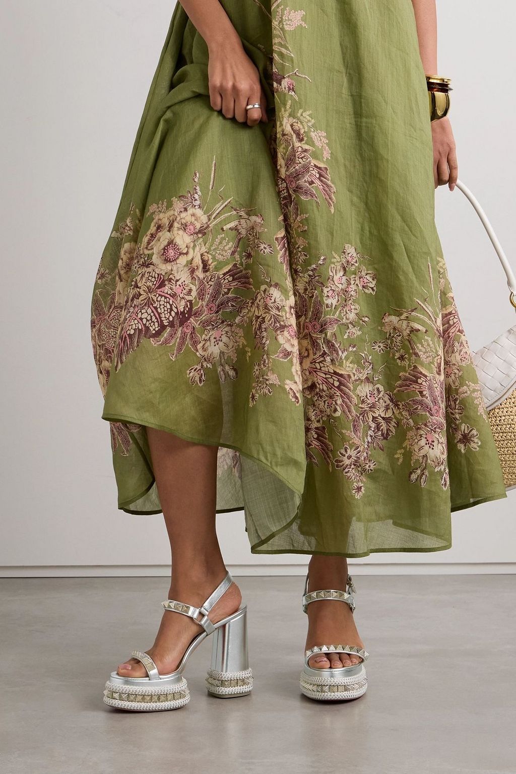 CHRISTIAN LOUBOUTIN Superclou 130 braid-trimmed studded metallic leather platform sandals