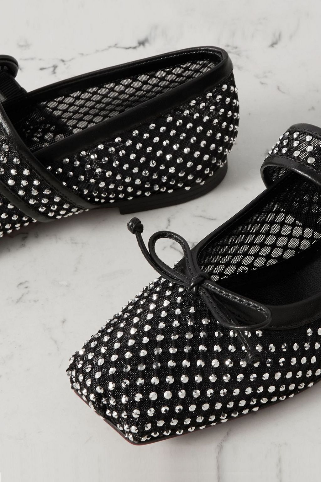 CHRISTIAN LOUBOUTIN Mamastrapitina crystal-embellished leather-trimmed mesh Mary Jane flats