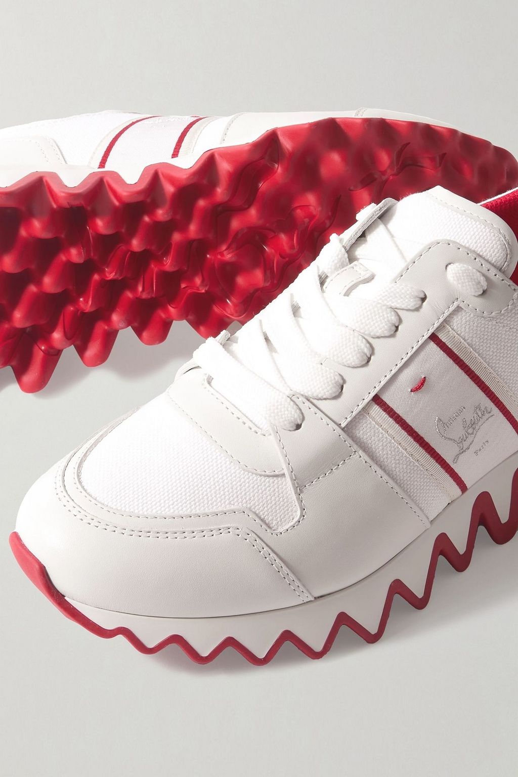 CHRISTIAN LOUBOUTIN Nastroshark embroidered grosgrain-trimmed canvas and leather sneakers