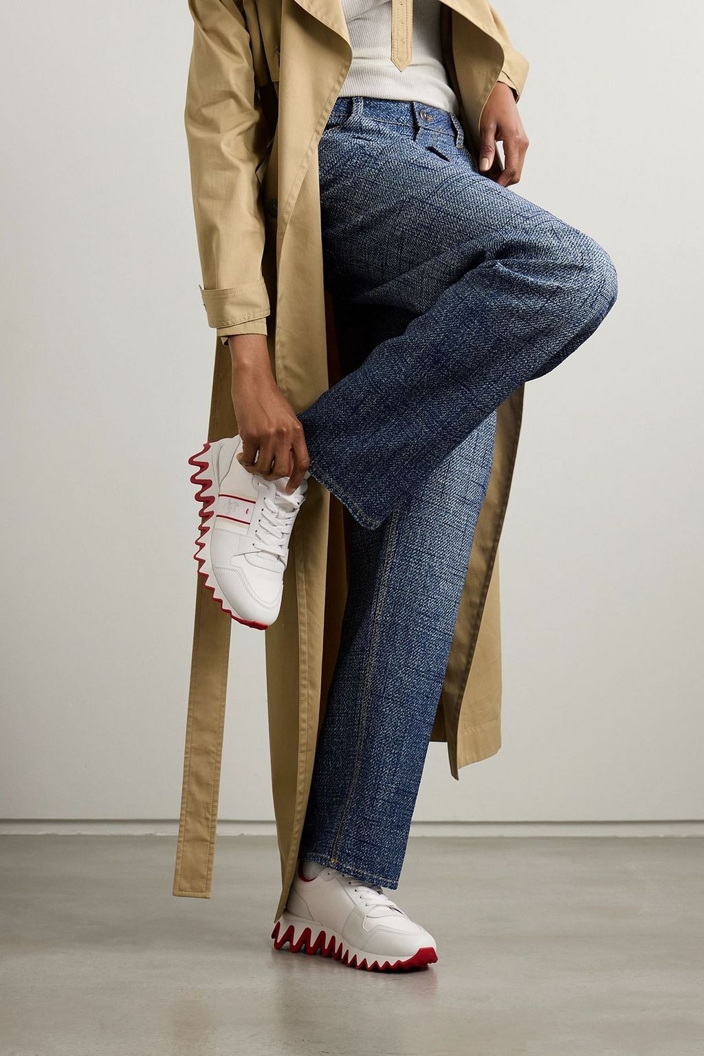 CHRISTIAN LOUBOUTIN Nastroshark embroidered grosgrain-trimmed canvas and leather sneakers