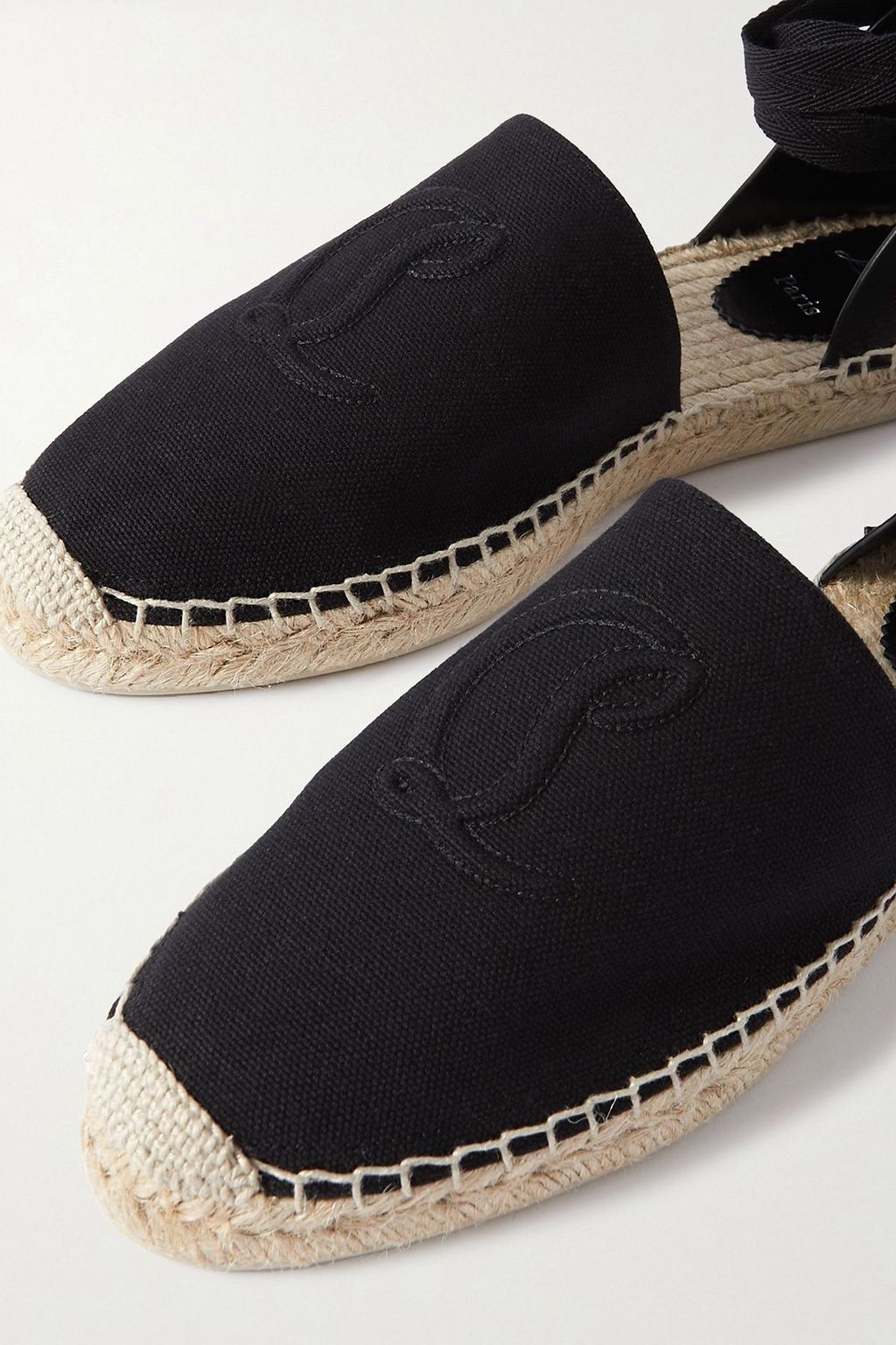 CHRISTIAN LOUBOUTIN Nanou Lace tie-detailed grosgrain-trimmed leather and canvas espadrilles