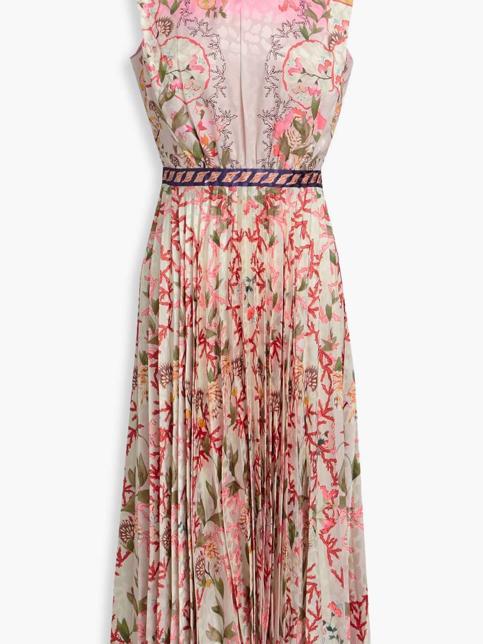 fleur pleated printed satin-jacquard midi dress