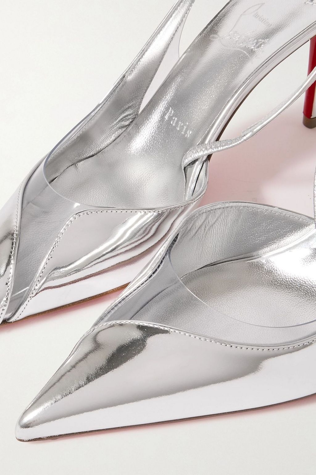 CHRISTIAN LOUBOUTIN Posticha 80 metallic leather and PVC slingback pumps