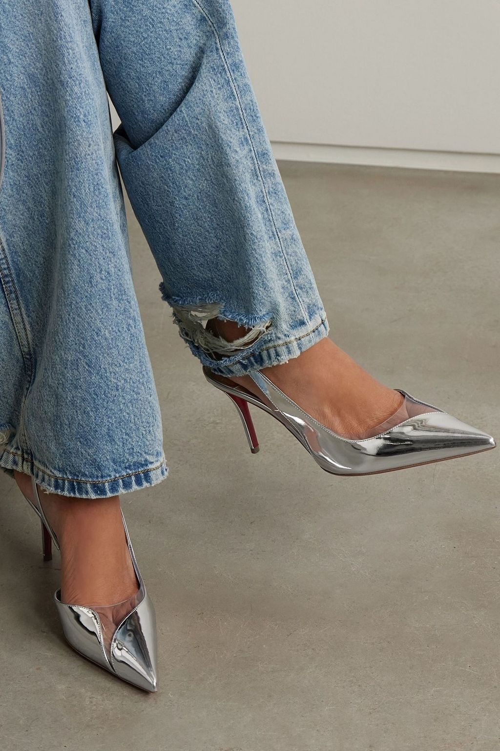 CHRISTIAN LOUBOUTIN Posticha 80 metallic leather and PVC slingback pumps