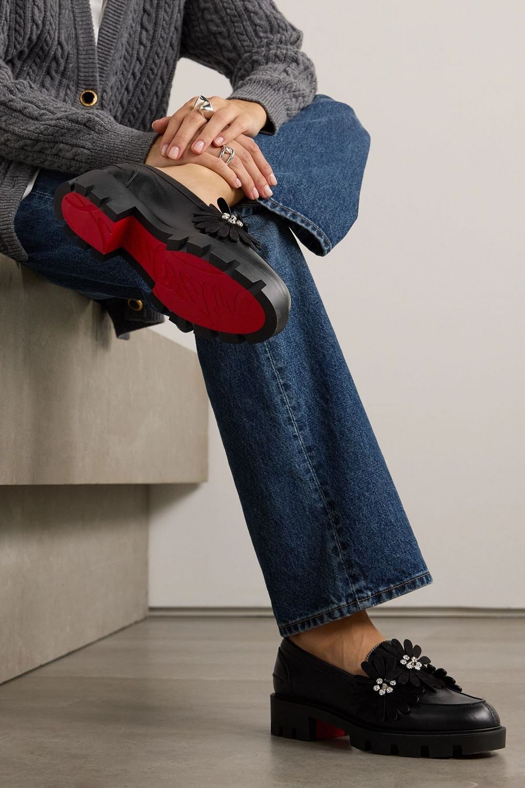 CHRISTIAN LOUBOUTIN Flora embellished leather loafers