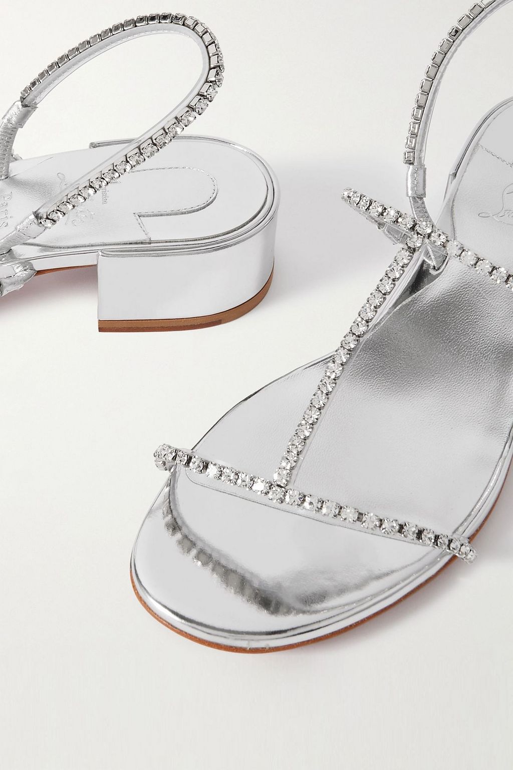 CHRISTIAN LOUBOUTIN Simple Queenie 25 crystal-embellished metallic leather slingback sandals